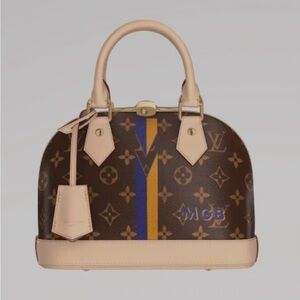 Louis Vuitton Brown Monogram Alma BB with Blue and Yellow Stripe